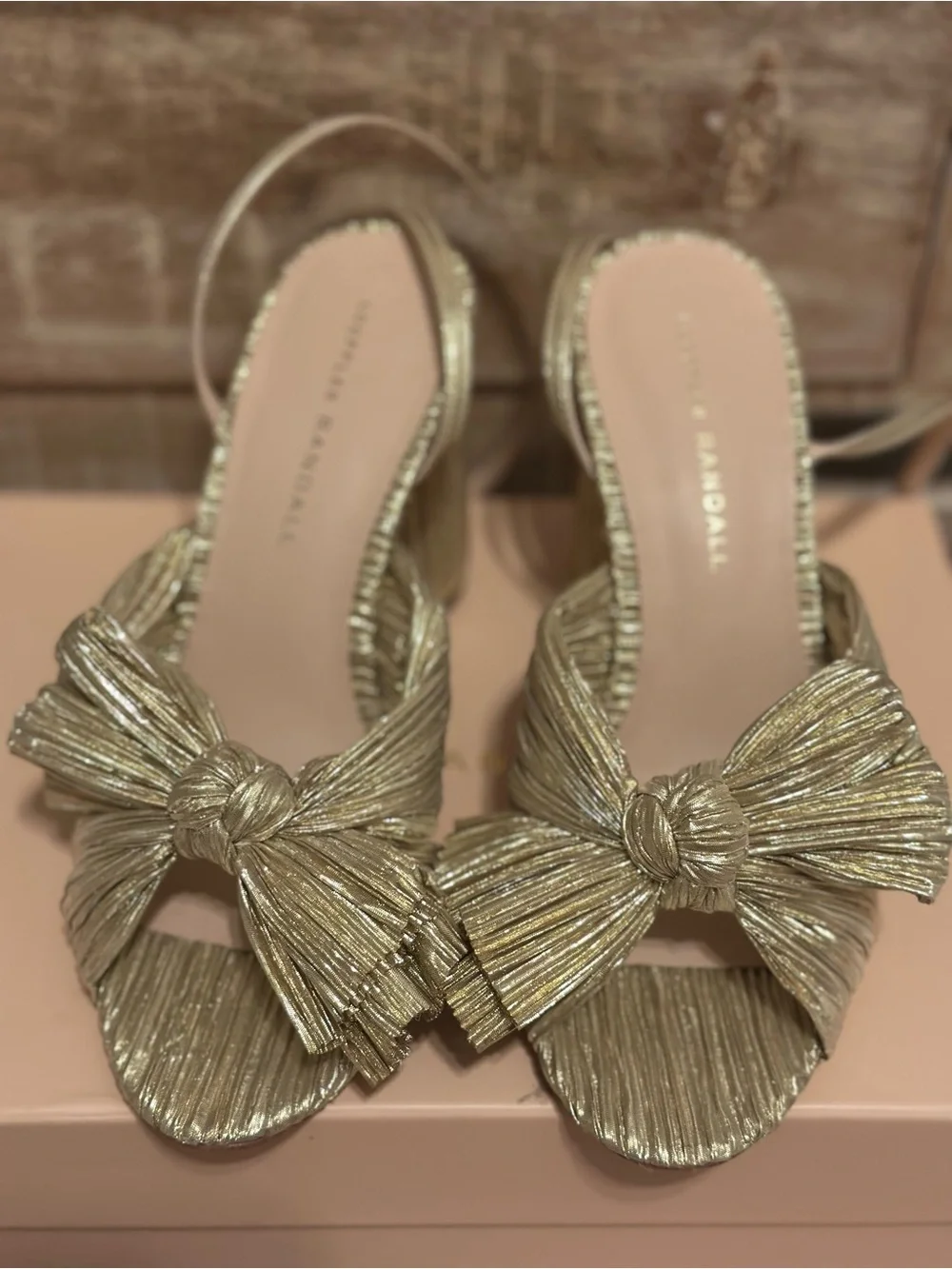 LOEFFLER RANDALL Camellia bow-embellished lamé sandals